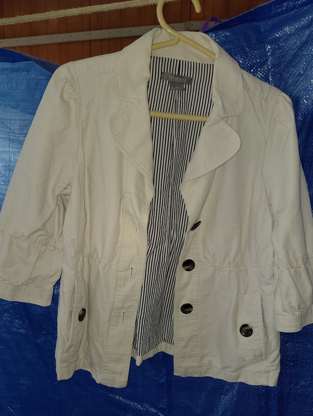 Ann Taylor White Three-Quarter Sleeve Button Jacket